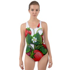 Strawberries-fruits-fruit-red Cut-out Back One Piece Swimsuit by Jancukart