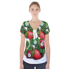 Strawberries-fruits-fruit-red Short Sleeve Front Detail Top by Jancukart