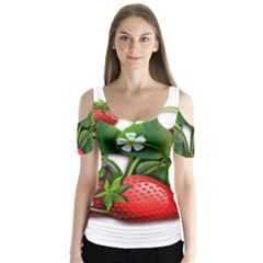 Strawberries-fruits-fruit-red Butterfly Sleeve Cutout Tee 