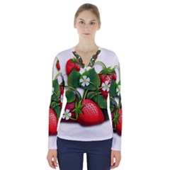 Strawberries-fruits-fruit-red V-neck Long Sleeve Top