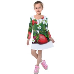 Strawberries-fruits-fruit-red Kids  Long Sleeve Velvet Dress