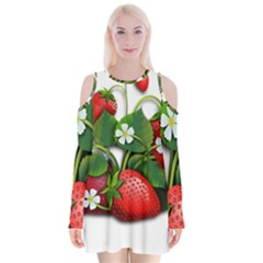 Strawberries-fruits-fruit-red Velvet Long Sleeve Shoulder Cutout Dress