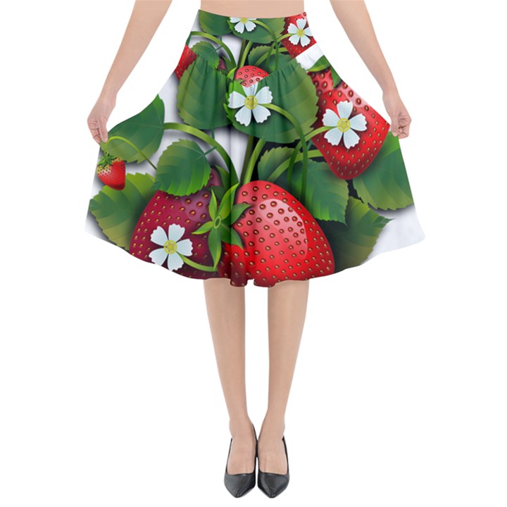 Strawberries-fruits-fruit-red Flared Midi Skirt