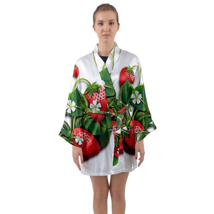 Strawberries-fruits-fruit-red Long Sleeve Satin Kimono