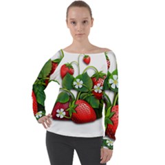 Strawberries-fruits-fruit-red Off Shoulder Long Sleeve Velour Top