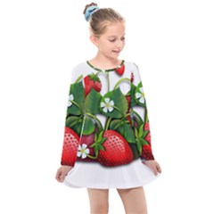 Strawberries-fruits-fruit-red Kids  Long Sleeve Dress by Jancukart