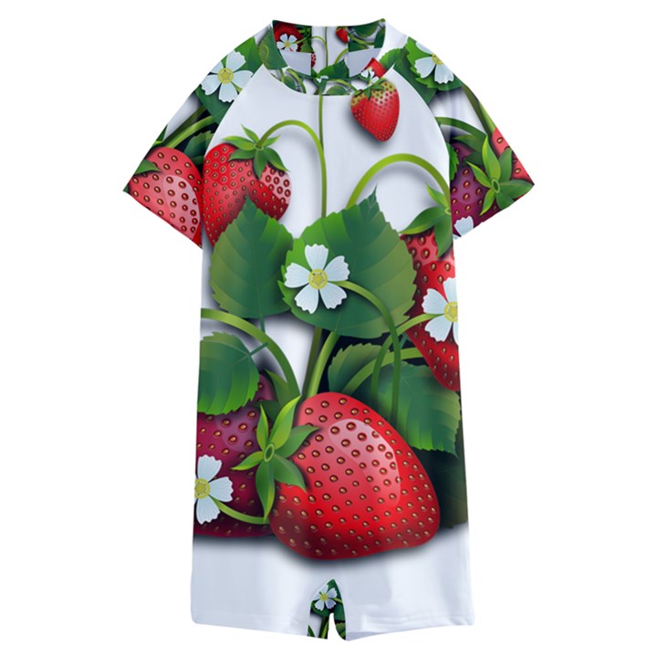 Strawberries-fruits-fruit-red Kids  Boyleg Half Suit Swimwear