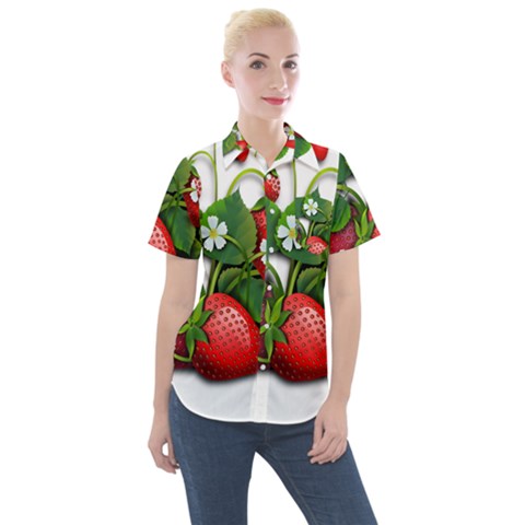 Strawberries-fruits-fruit-red Women s Short Sleeve Pocket Shirt by Jancukart