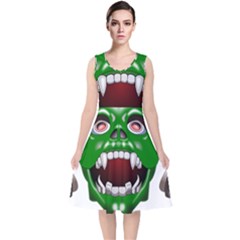 Monster-mask-alien-horror-devil V-neck Midi Sleeveless Dress 