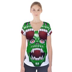 Monster-mask-alien-horror-devil Short Sleeve Front Detail Top