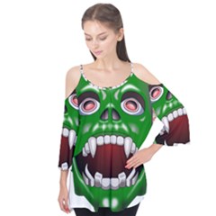 Monster-mask-alien-horror-devil Flutter Sleeve Tee 