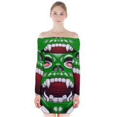 Monster-mask-alien-horror-devil Long Sleeve Off Shoulder Dress