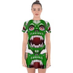 Monster-mask-alien-horror-devil Drop Hem Mini Chiffon Dress