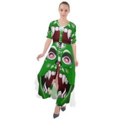 Monster-mask-alien-horror-devil Waist Tie Boho Maxi Dress