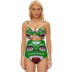 Monster-mask-alien-horror-devil Knot Front One-piece Swimsuit