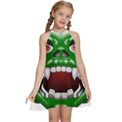 Monster-mask-alien-horror-devil Kids  Halter Collar Waist Tie Chiffon Dress