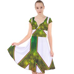 Peace-rastafarian Cap Sleeve Front Wrap Midi Dress