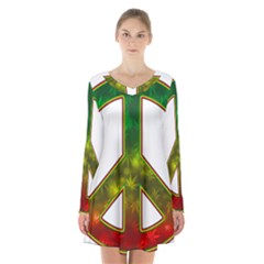 Peace-rastafarian Long Sleeve Velvet V-neck Dress