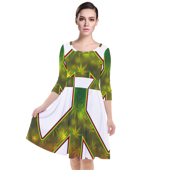 Peace-rastafarian Quarter Sleeve Waist Band Dress