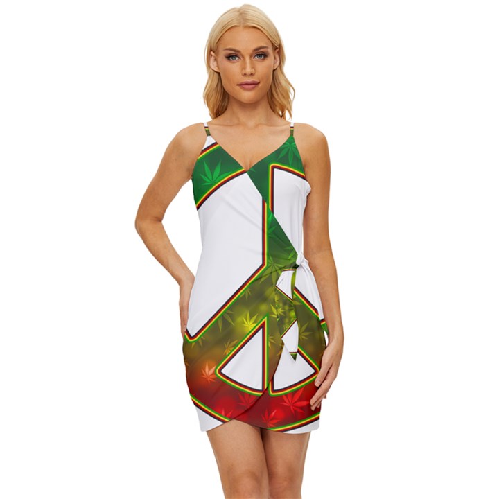 Peace-rastafarian Wrap Tie Front Dress