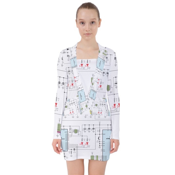 Circuits-electronics-atmel V-neck Bodycon Long Sleeve Dress