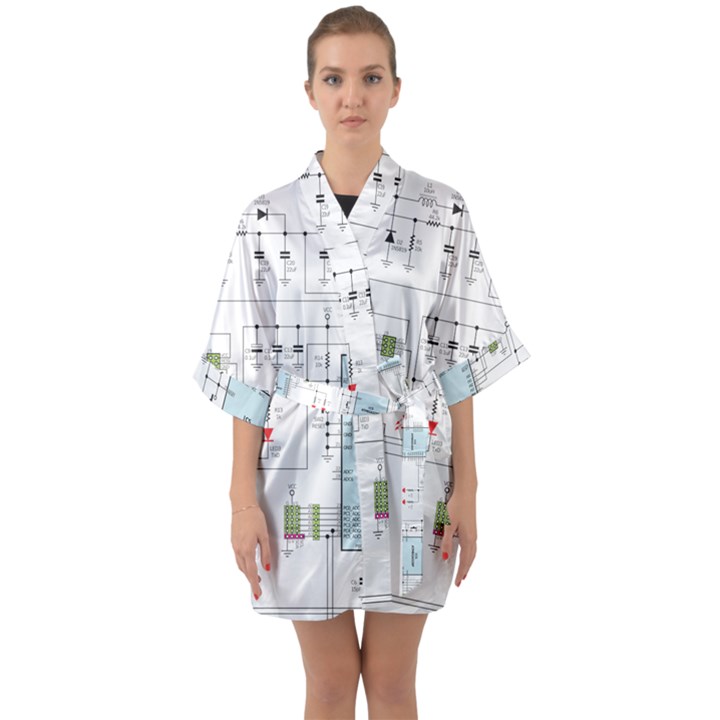 Circuits-electronics-atmel Half Sleeve Satin Kimono 