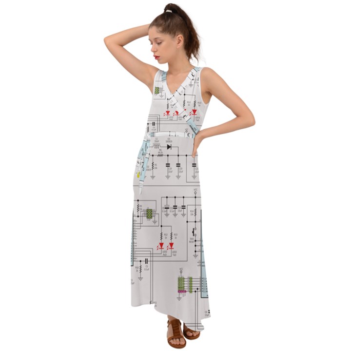 Circuits-electronics-atmel V-Neck Chiffon Maxi Dress