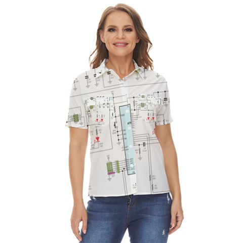 Circuits-electronics-atmel Women s Short Sleeve Double Pocket Shirt by Jancukart