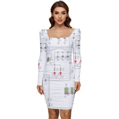 Circuits-electronics-atmel Women Long Sleeve Ruched Stretch Jersey Dress by Jancukart