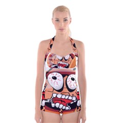 Brain Cartoon Animation Boyleg Halter Swimsuit  by Jancukart