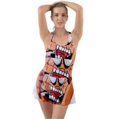 Brain Cartoon Animation Ruffle Top Dress Swimsuit