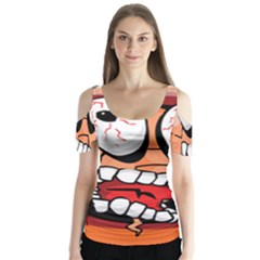 Brain Cartoon Animation Butterfly Sleeve Cutout Tee 