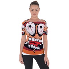 Brain Cartoon Animation Shoulder Cut Out Short Sleeve Top by Jancukart