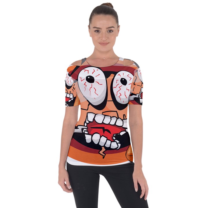 Brain Cartoon Animation Shoulder Cut Out Short Sleeve Top