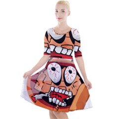 Brain Cartoon Animation Quarter Sleeve A-line Dress by Jancukart