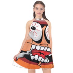 Brain Cartoon Animation Halter Neckline Chiffon Dress 