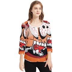 Brain Cartoon Animation Chiffon Quarter Sleeve Blouse