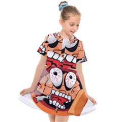 Brain Cartoon Animation Kids  Short Sleeve Shirt Dress