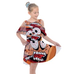 Brain Cartoon Animation Kids  Shoulder Cutout Chiffon Dress