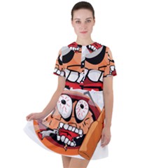 Brain Cartoon Animation Short Sleeve Shoulder Cut Out Dress 