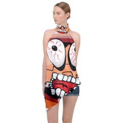 Brain Cartoon Animation Halter Asymmetric Satin Top