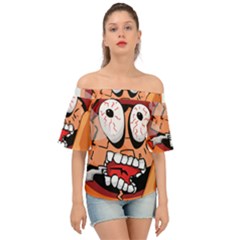 Brain Cartoon Animation Off Shoulder Short Sleeve Top by Jancukart