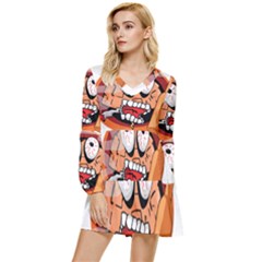 Brain Cartoon Animation Tiered Long Sleeve Mini Dress