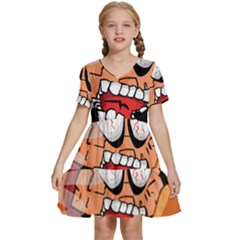 Brain Cartoon Animation Kids  Short Sleeve Tiered Mini Dress