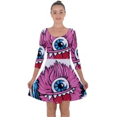 Monster-headphones-headset-listen Quarter Sleeve Skater Dress