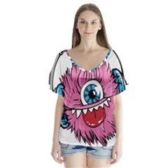 Monster-headphones-headset-listen V-neck Flutter Sleeve Top