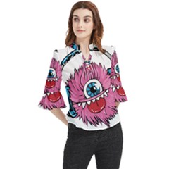 Monster-headphones-headset-listen Loose Horn Sleeve Chiffon Blouse