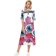 Monster-headphones-headset-listen Bow Sleeve Chiffon Midi Dress