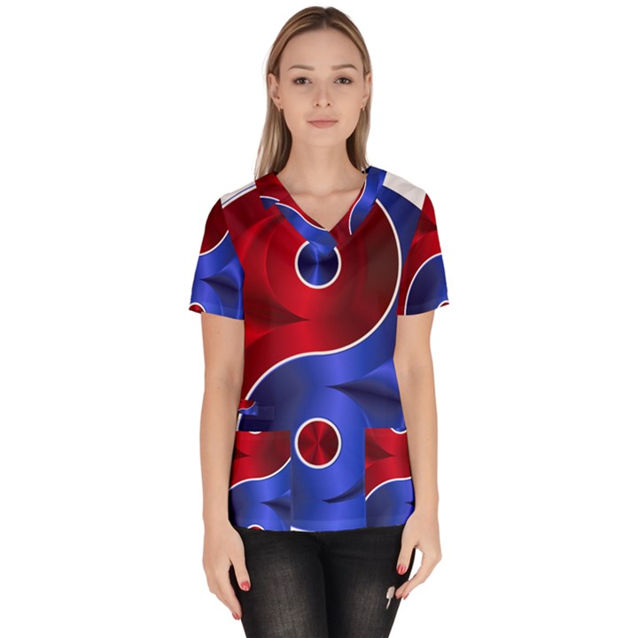 Yin Yang Eastern Asian Philosophy Women s V-Neck Scrub Top