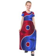 Yin Yang Eastern Asian Philosophy Kids  Short Sleeve Maxi Dress by Jancukart